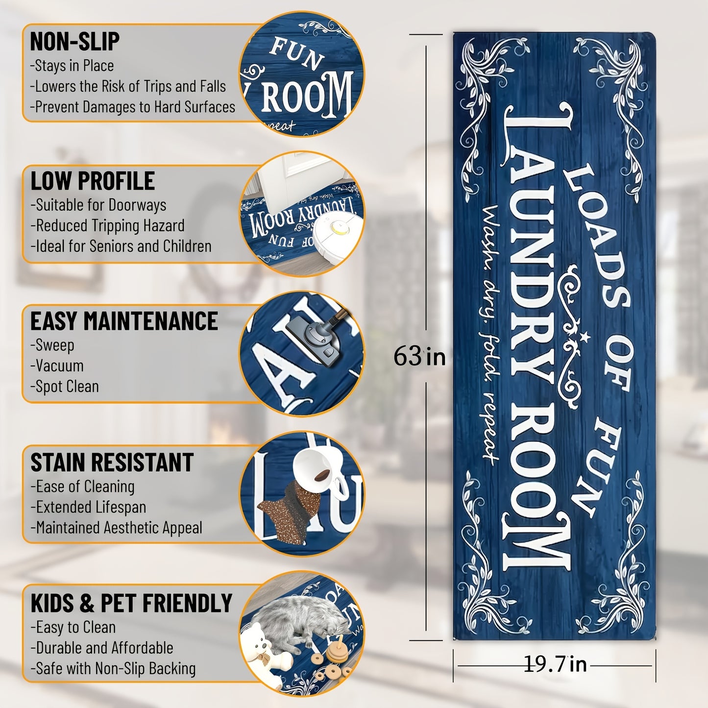 Non Slip Laundry Room Runner Rug for Home and Kitchen