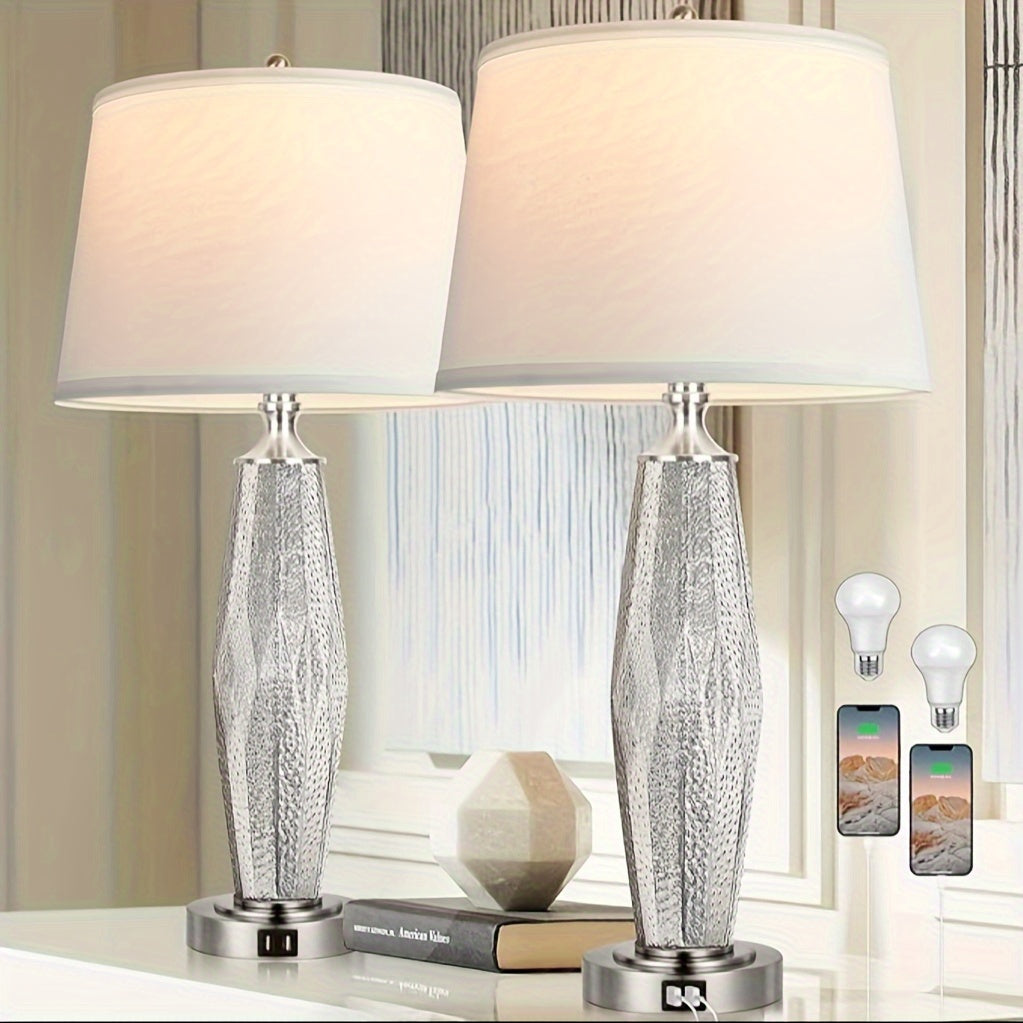 Modern Glass Table Lamps Set with USB Charging Ports