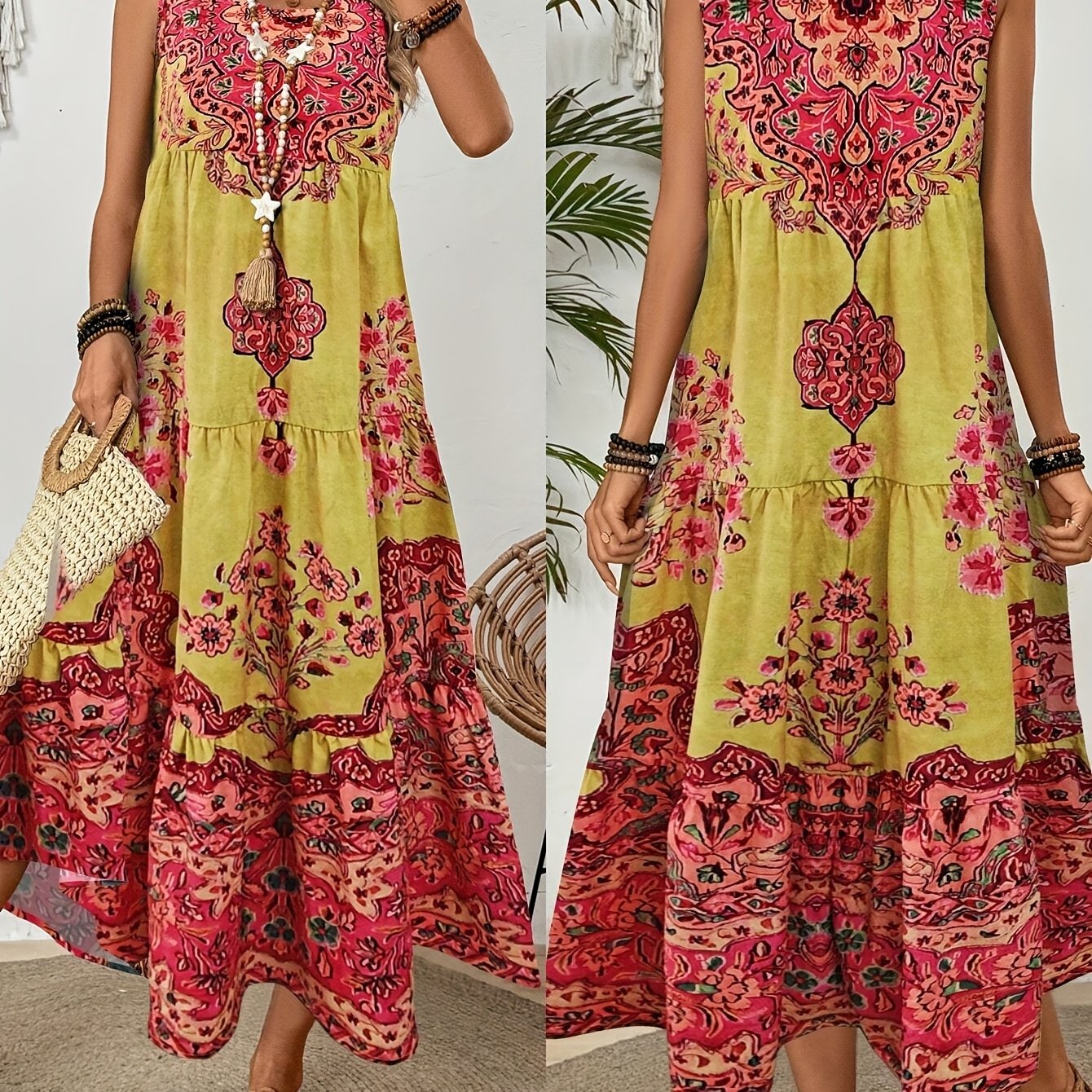 Women's Floral Print Sleeveless Maxi Dress for Summer Adventures