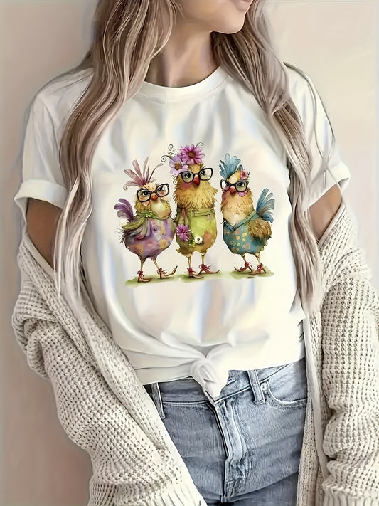 Chic Cartoon Print Tee for Comfy Casual Everyday Style