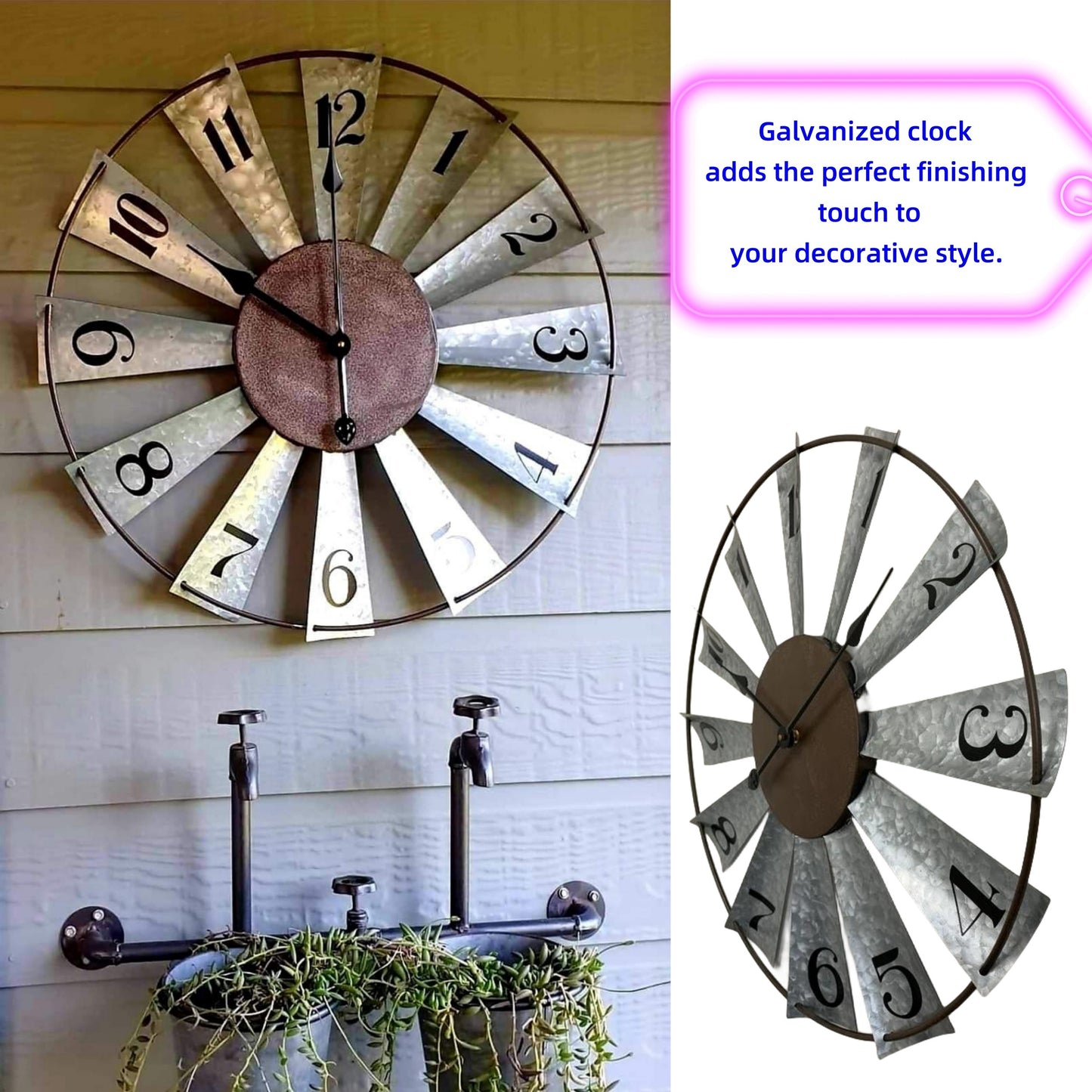 Large Farmhouse Decor Metal Clock for Home and Kitchen