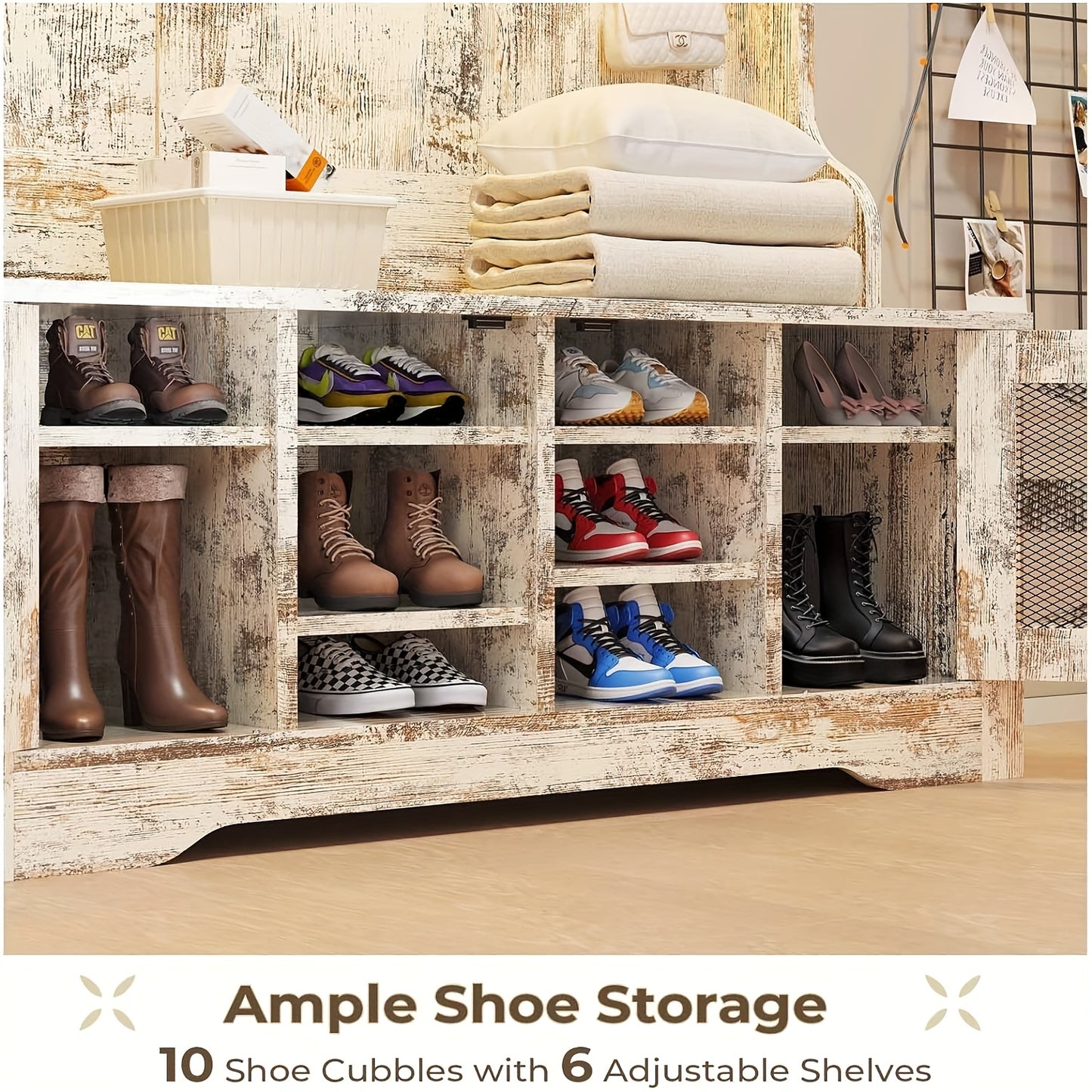 5-in-1 Hall Tree Bench with Shoe Storage and Coat Hooks