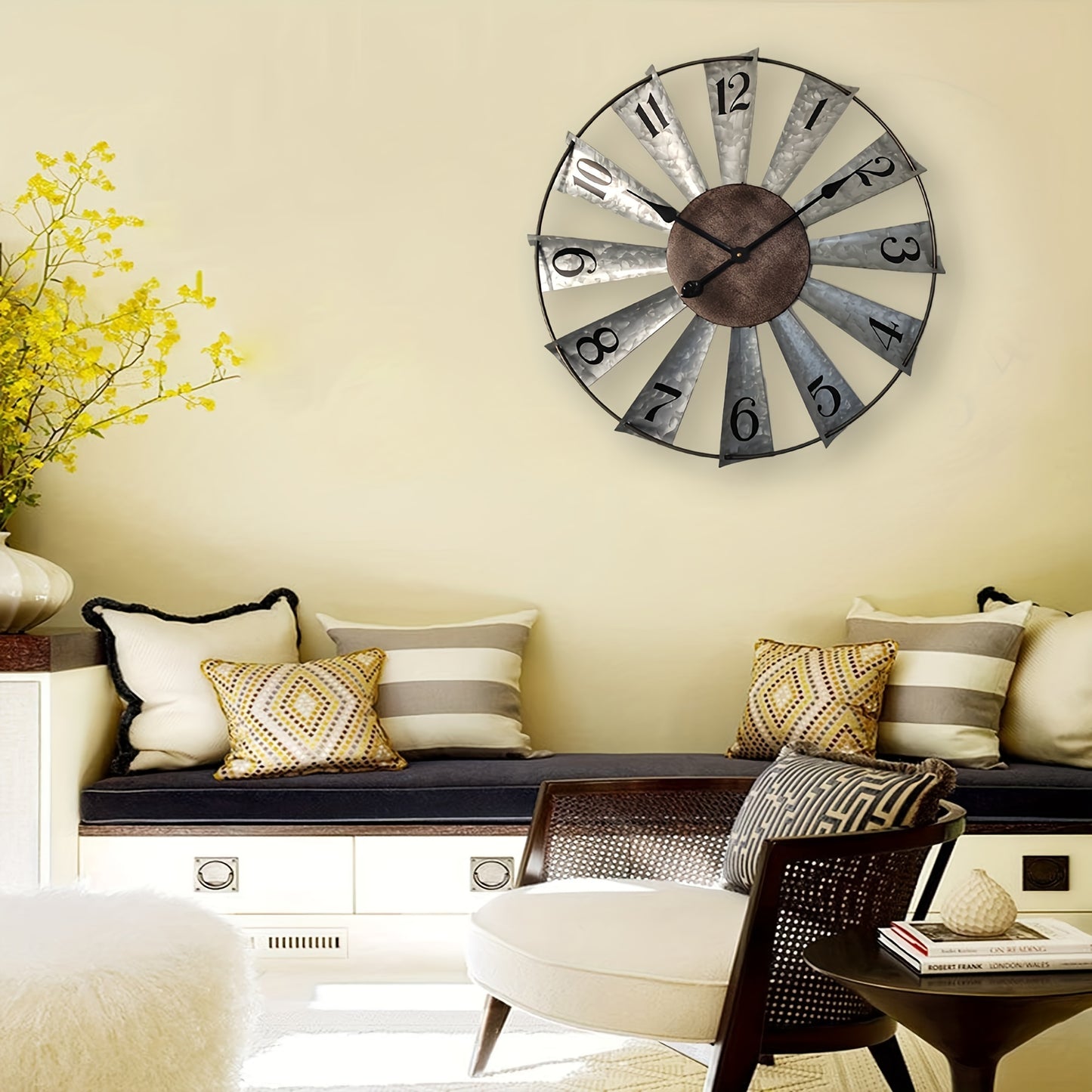 Large Farmhouse Decor Metal Clock for Home and Kitchen