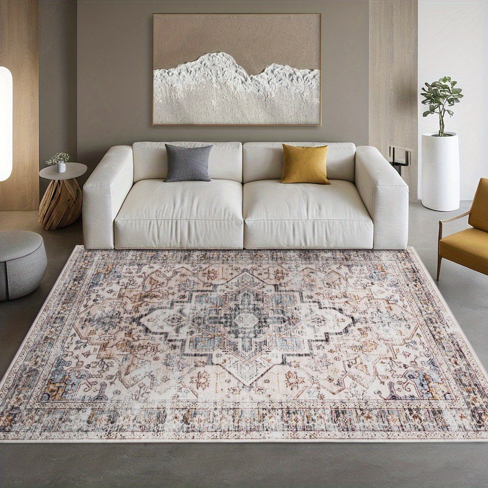 Bohemian Beige Washable Area Rugs for Living Room and Bedroom