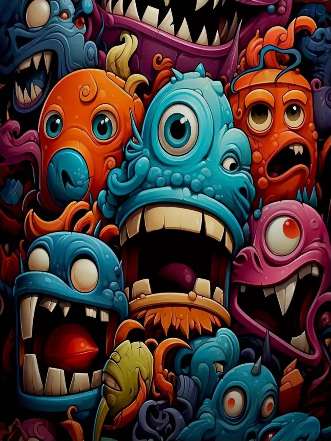 Men's Plus Size Summer Drawstring Shorts with Monster Print