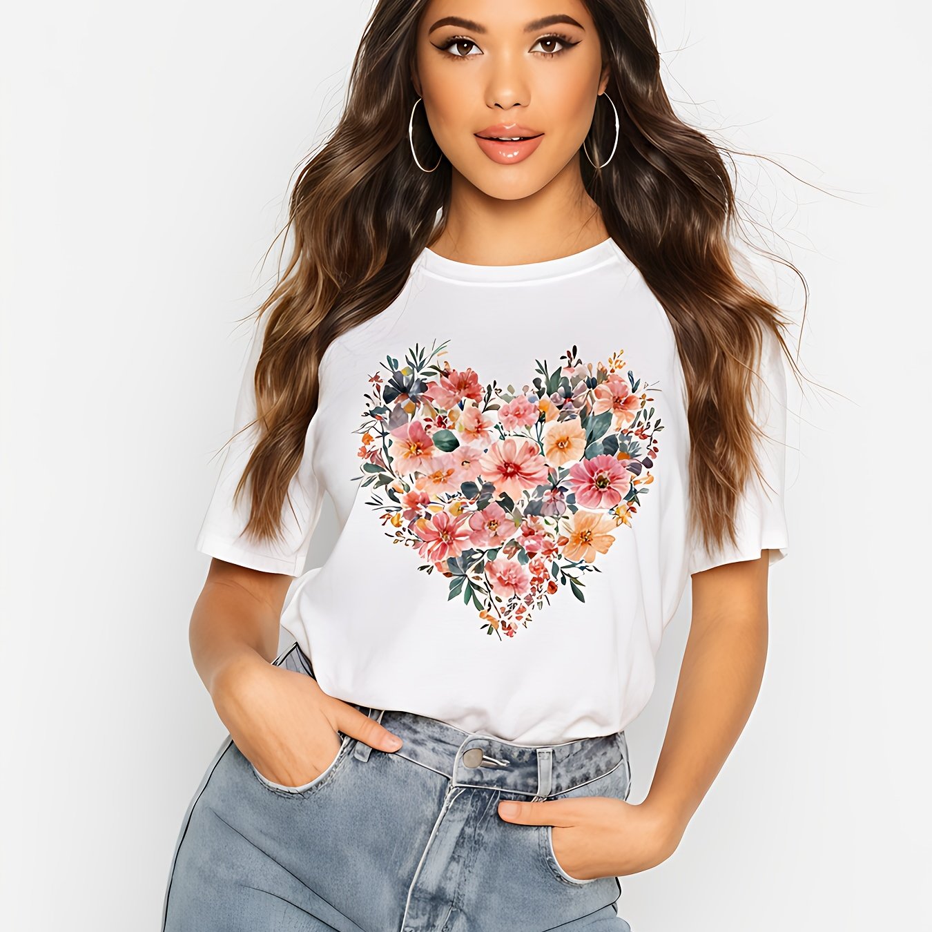 Floral Print Crew Neck T-Shirt for Women Casual Style
