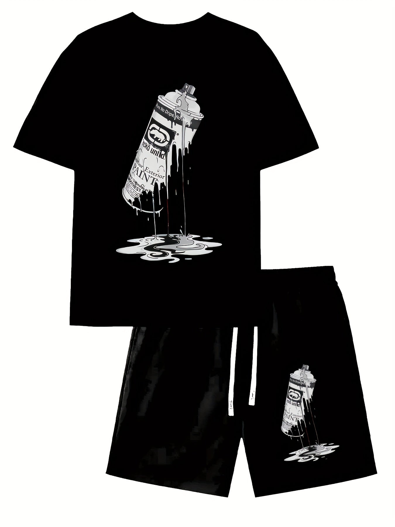 Men's Casual Rhino Badge Print T-Shirt and Shorts Set