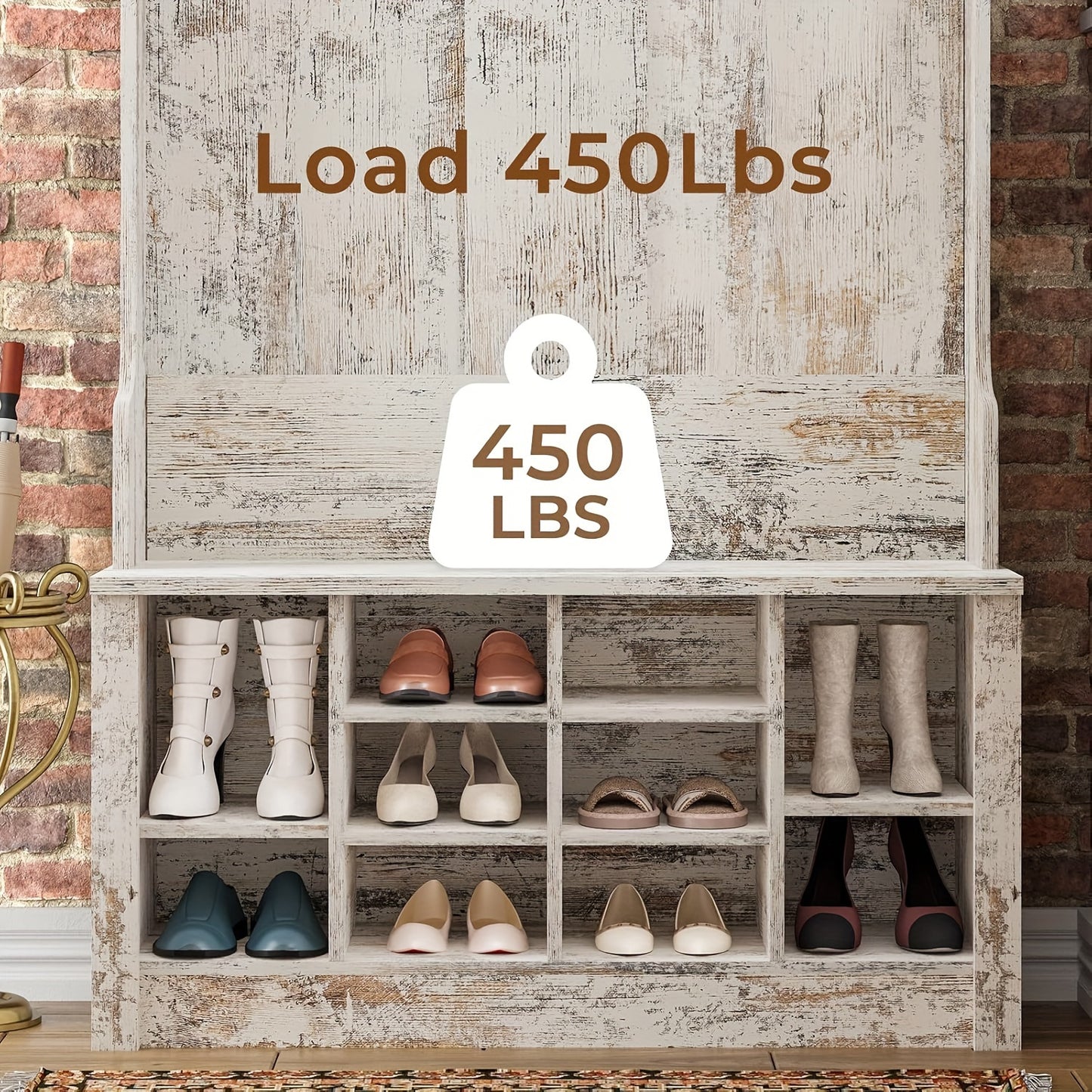 Adjustable Hall Tree with Shoe Storage and Hanging Hooks