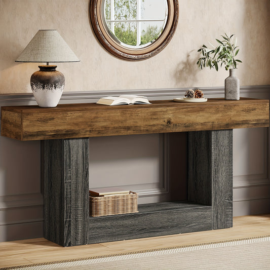 Farmhouse 2-Tier Console Table for Entryway and Living Room