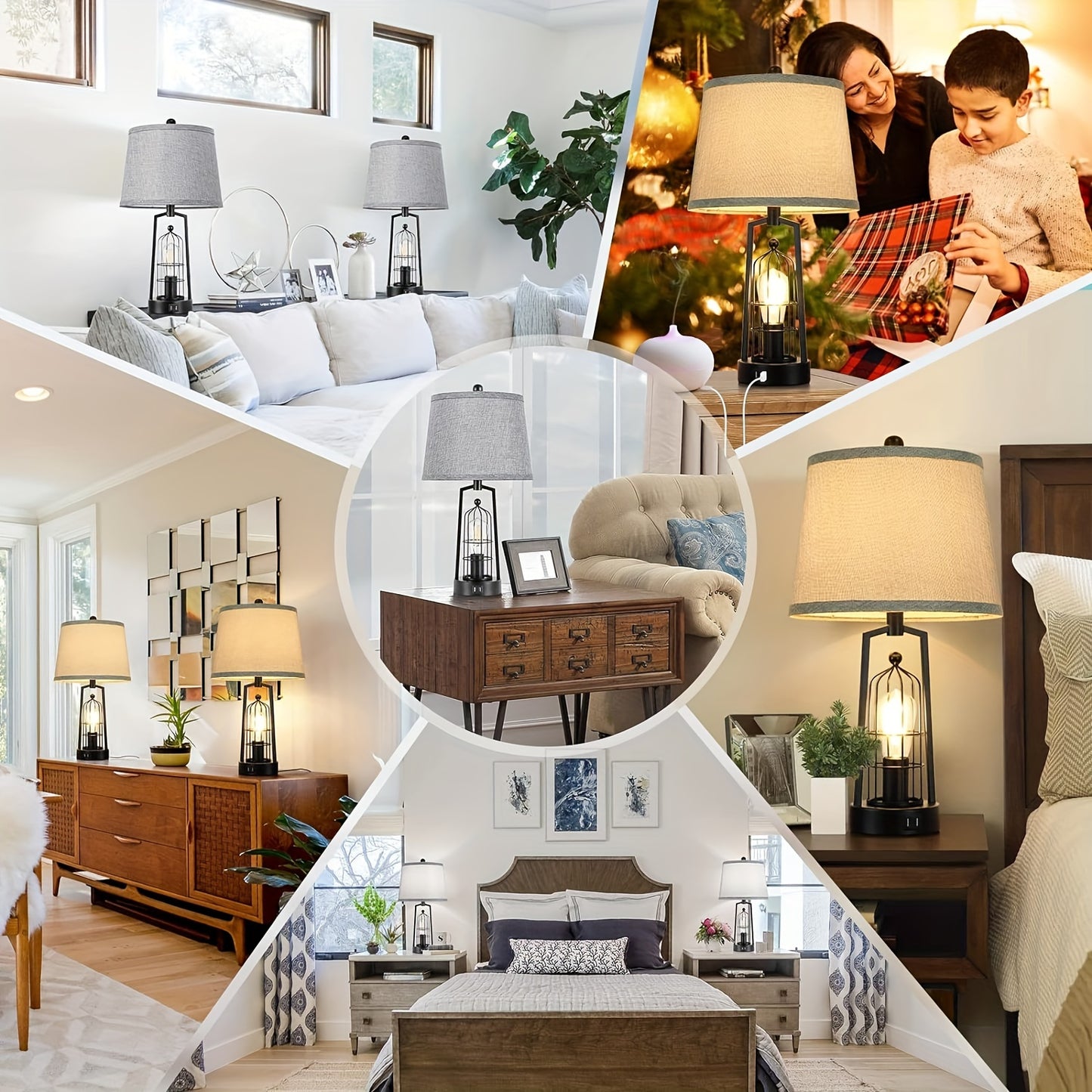 Rustic Farmhouse Table Lamps with USB Ports for Stylish Decor