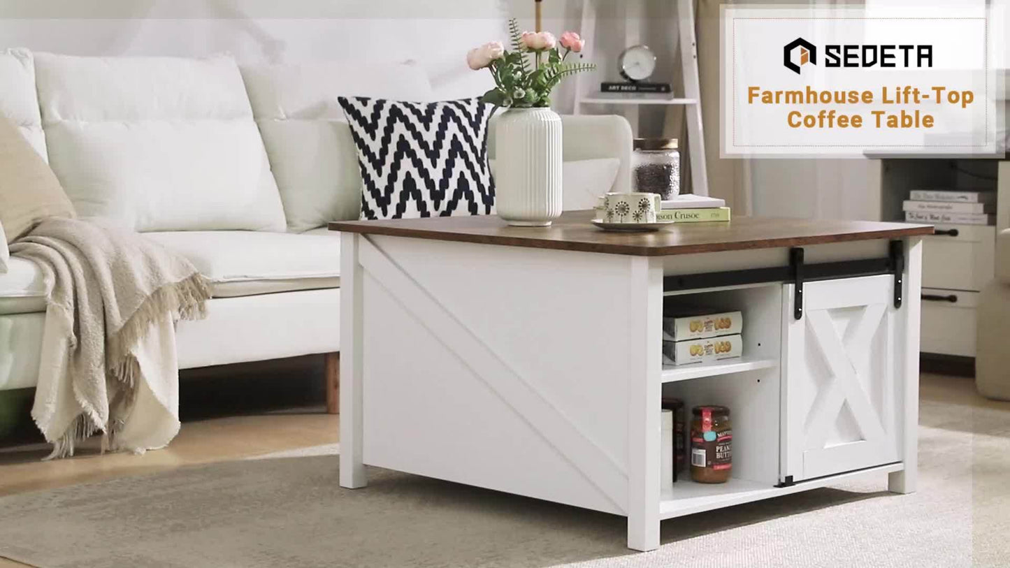 Farmhouse Lift Top Coffee Table with Hidden Storage Compartment