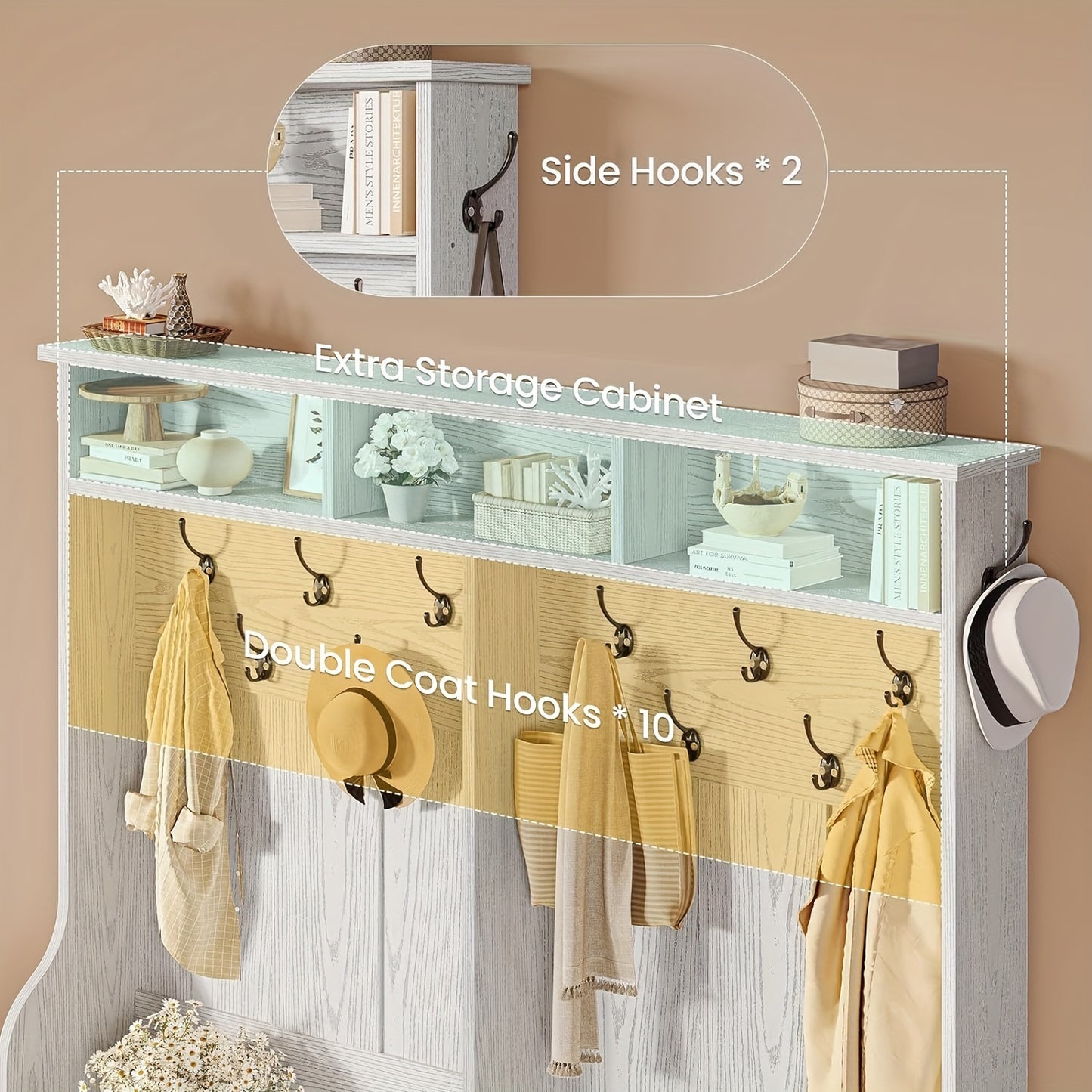 5-in-1 Hall Tree Bench with Shoe Storage and Coat Rack