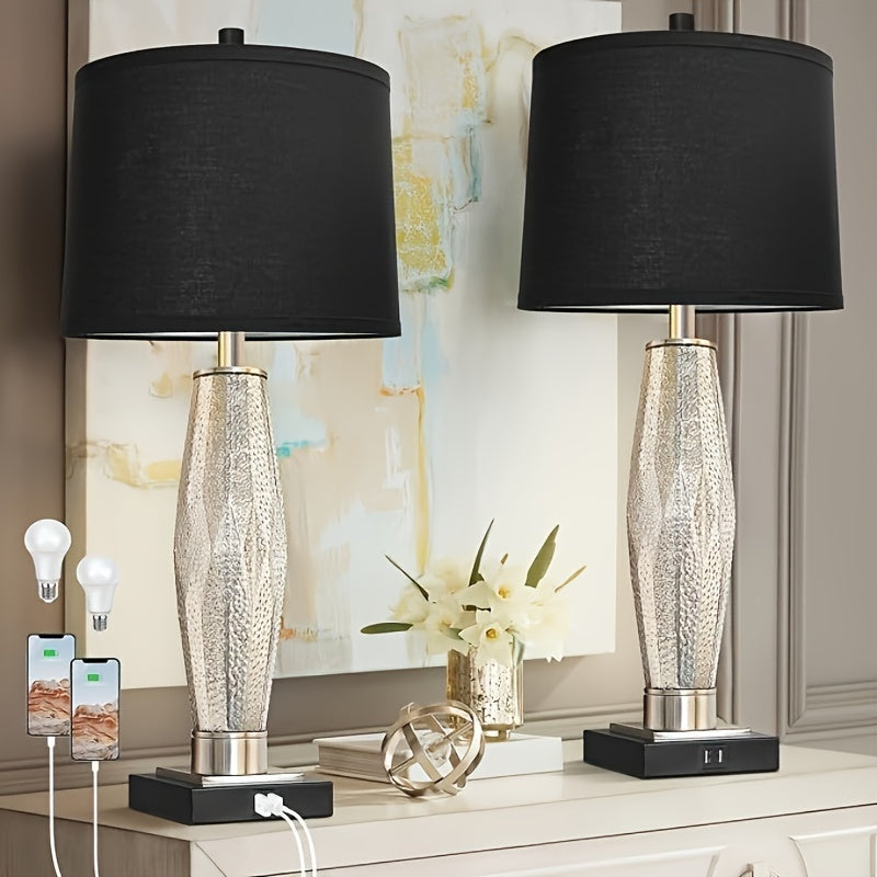 Modern Glass Table Lamps Set with USB Charging Ports