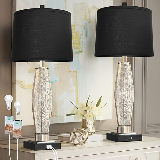 Modern Glass Table Lamps Set with USB Charging Ports