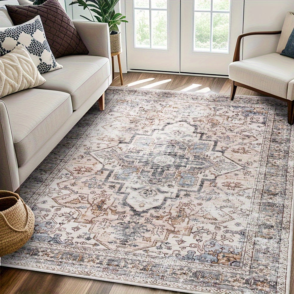 Bohemian Beige Washable Area Rugs for Living Room and Bedroom