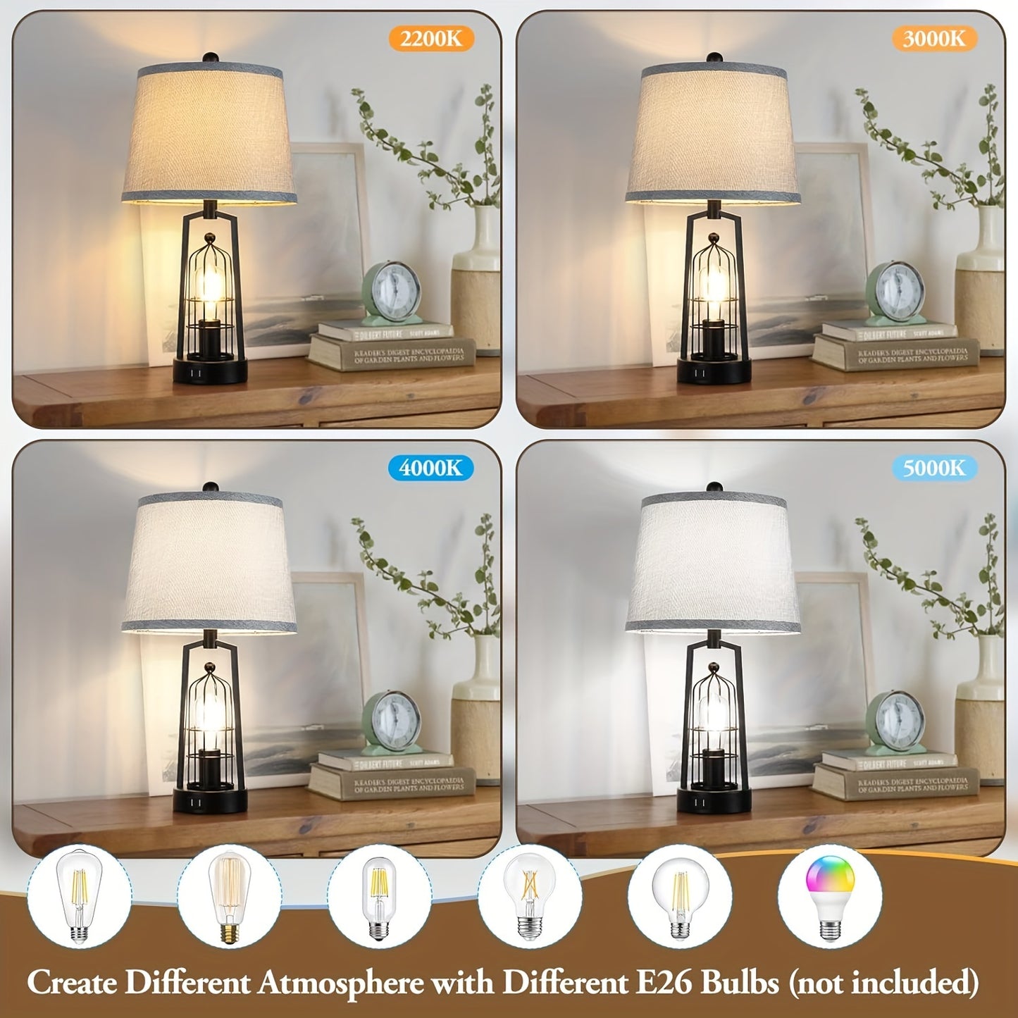 Rustic Farmhouse Table Lamps with USB Ports for Stylish Decor