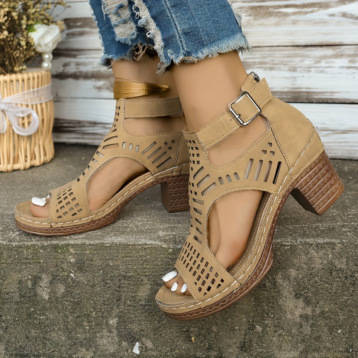 Elegant Black Wedge Heel Sandals for Women With Zipper Closure