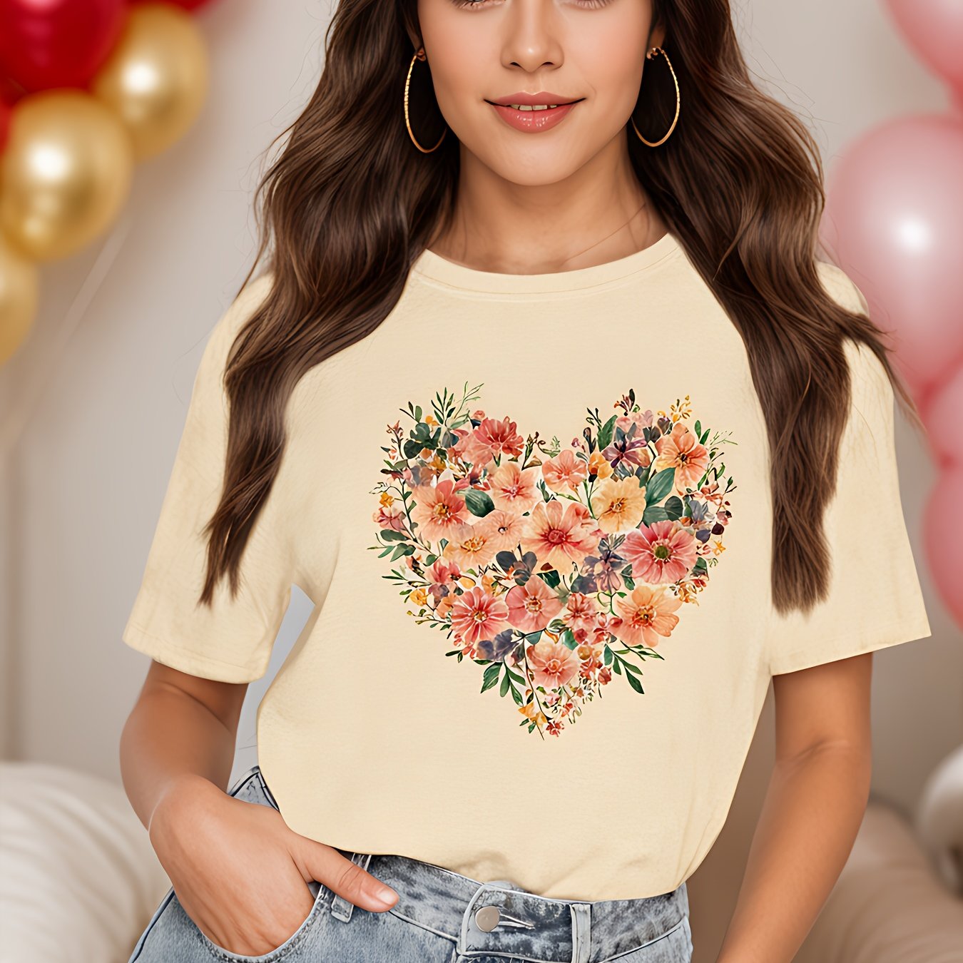 Floral Print Crew Neck T-Shirt for Women Casual Style