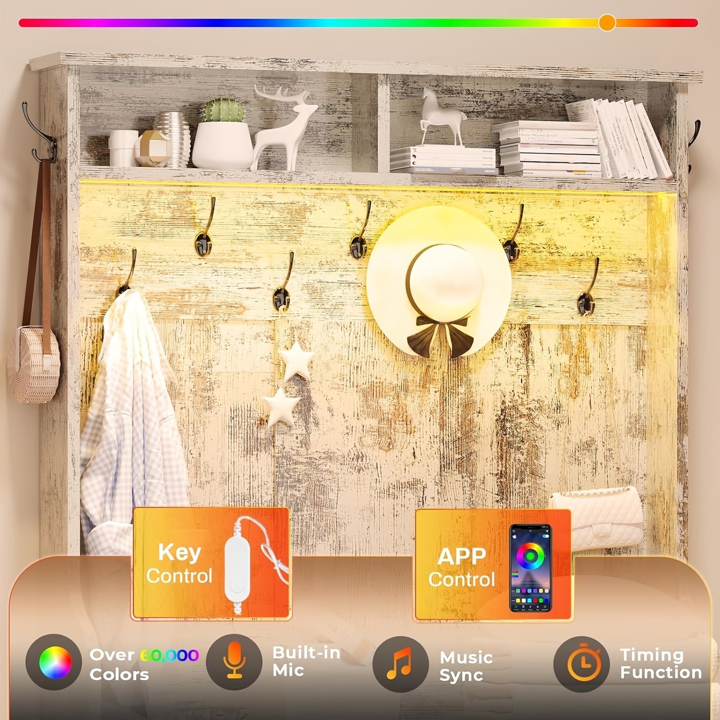 5-in-1 Hall Tree Bench with Shoe Storage and Coat Hooks