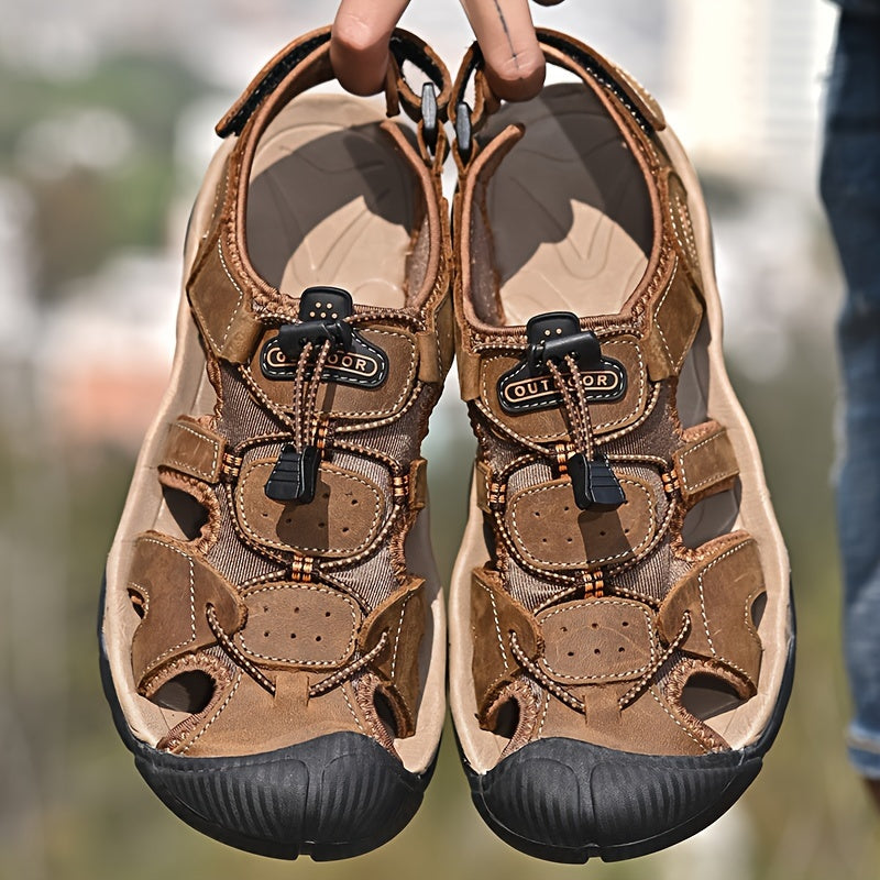 Men's Casual Outdoor Leather Sandals with Non-Slip Soft Sole