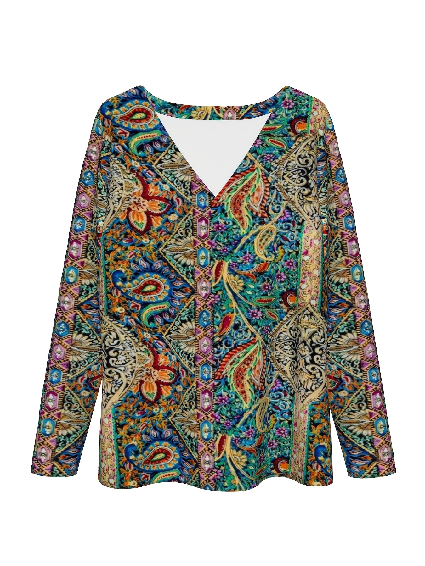 Women's Floral Print V-Neck Long Sleeve Blouse for Everyday Wear