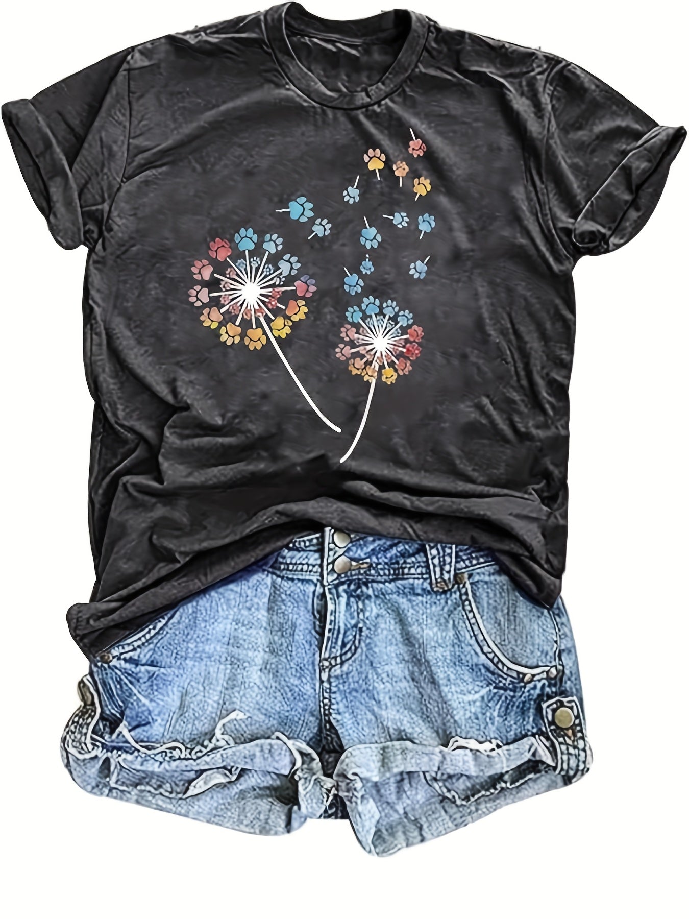 Floral Print Crew Neck T-Shirt for Women Casual Style