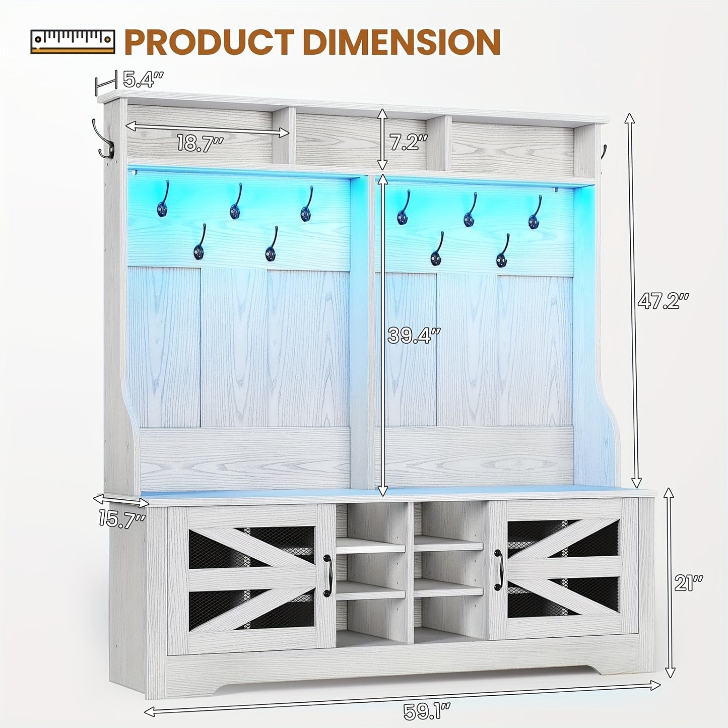 5-in-1 Hall Tree Bench with Shoe Storage and Coat Rack