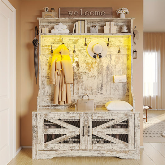 5-in-1 Hall Tree Bench with Shoe Storage and Coat Hooks