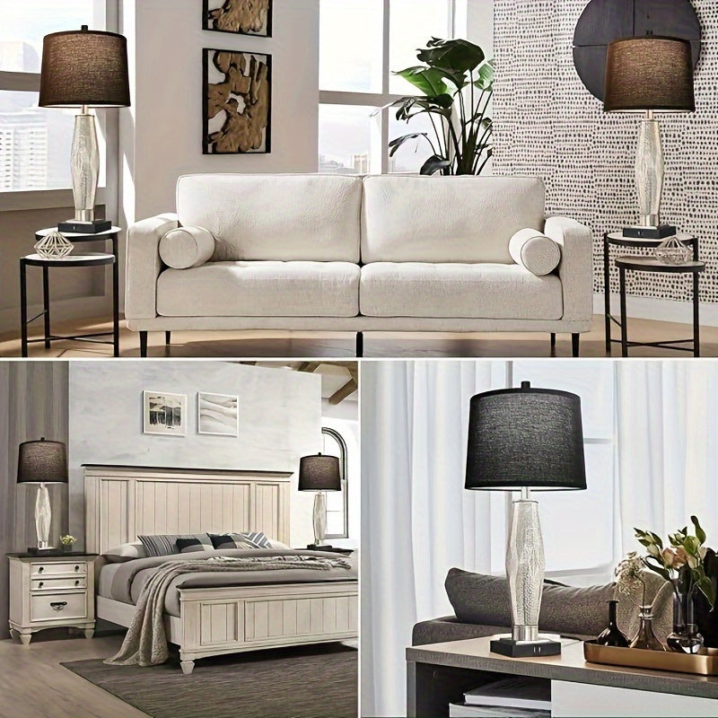 Modern Glass Table Lamps Set with USB Charging Ports