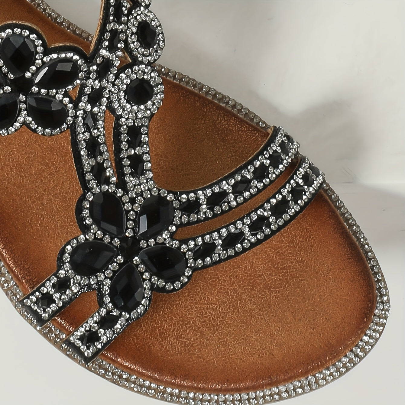 Women's Bohemian Rhinestone Open-Toe Chunky Wedge Sandals