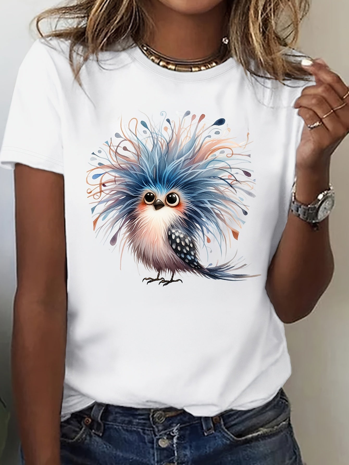 Funny Bird Women's Short Sleeve Animal T-Shirt for Relaxed Days