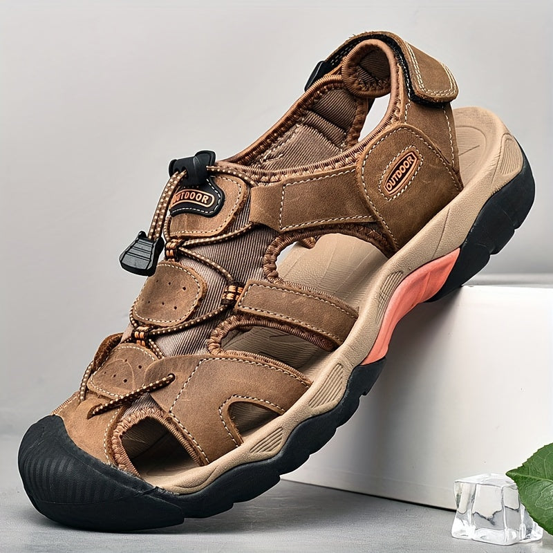 Men's Casual Outdoor Leather Sandals with Non-Slip Soft Sole