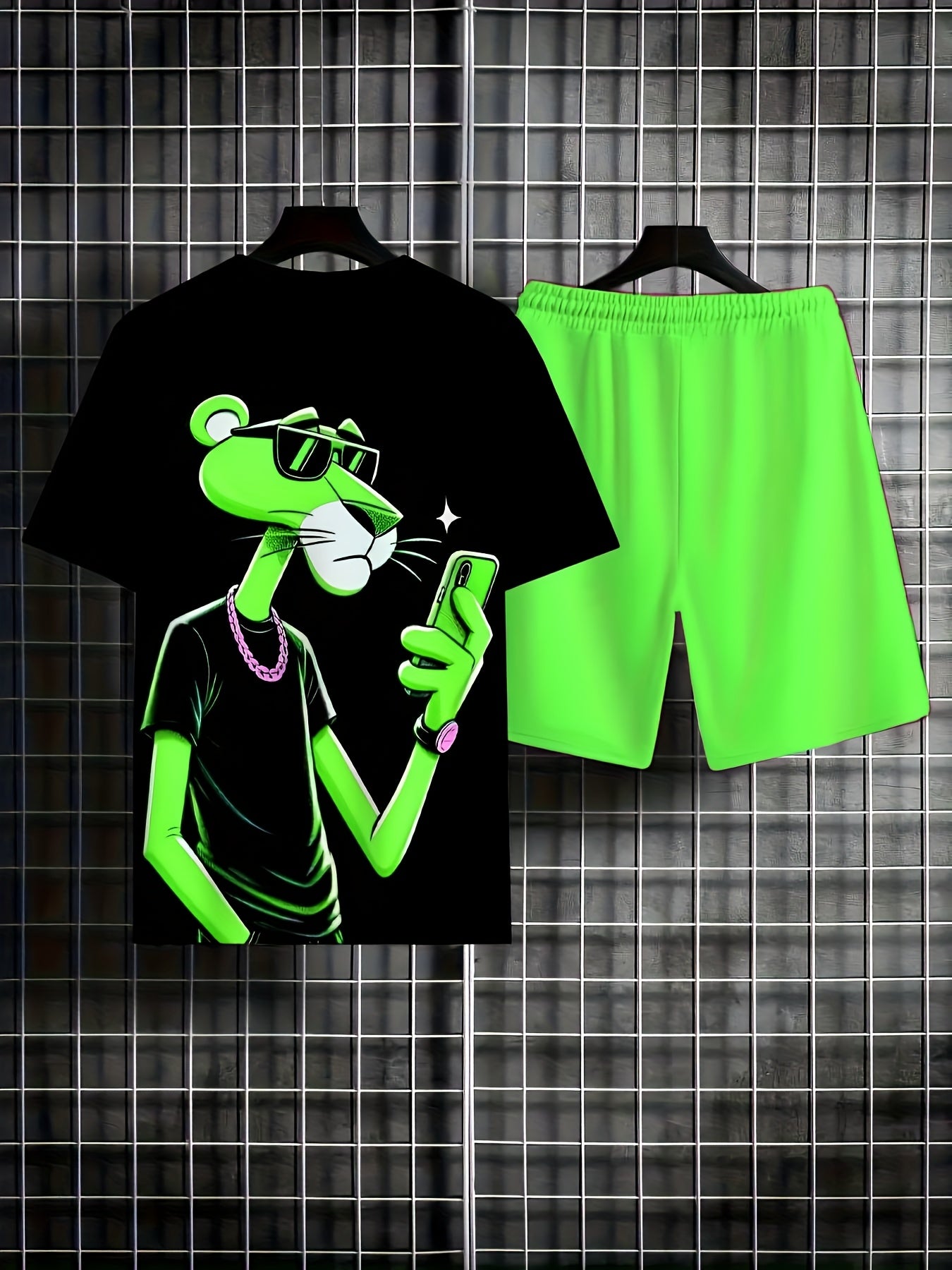 Men's 2pcs Casual 3D Leopard Print Sportswear Set