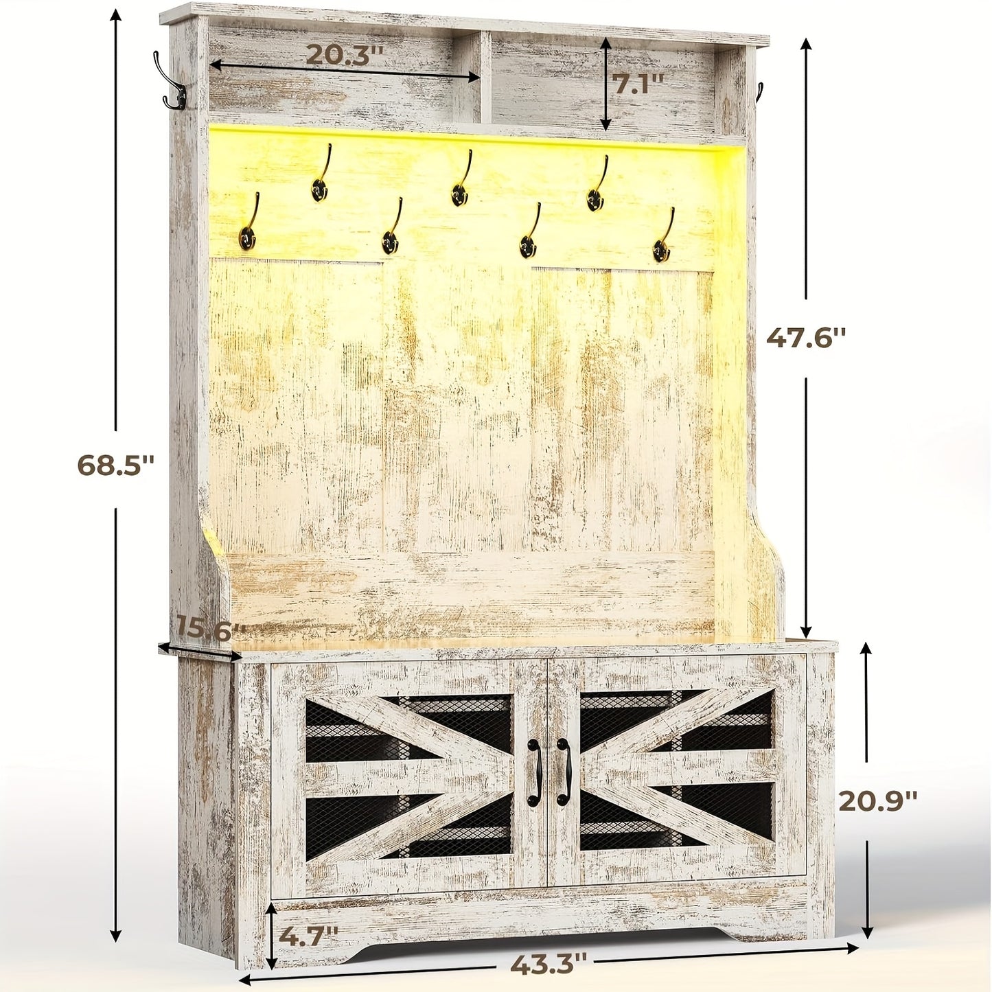 5-in-1 Hall Tree Bench with Shoe Storage and Coat Hooks
