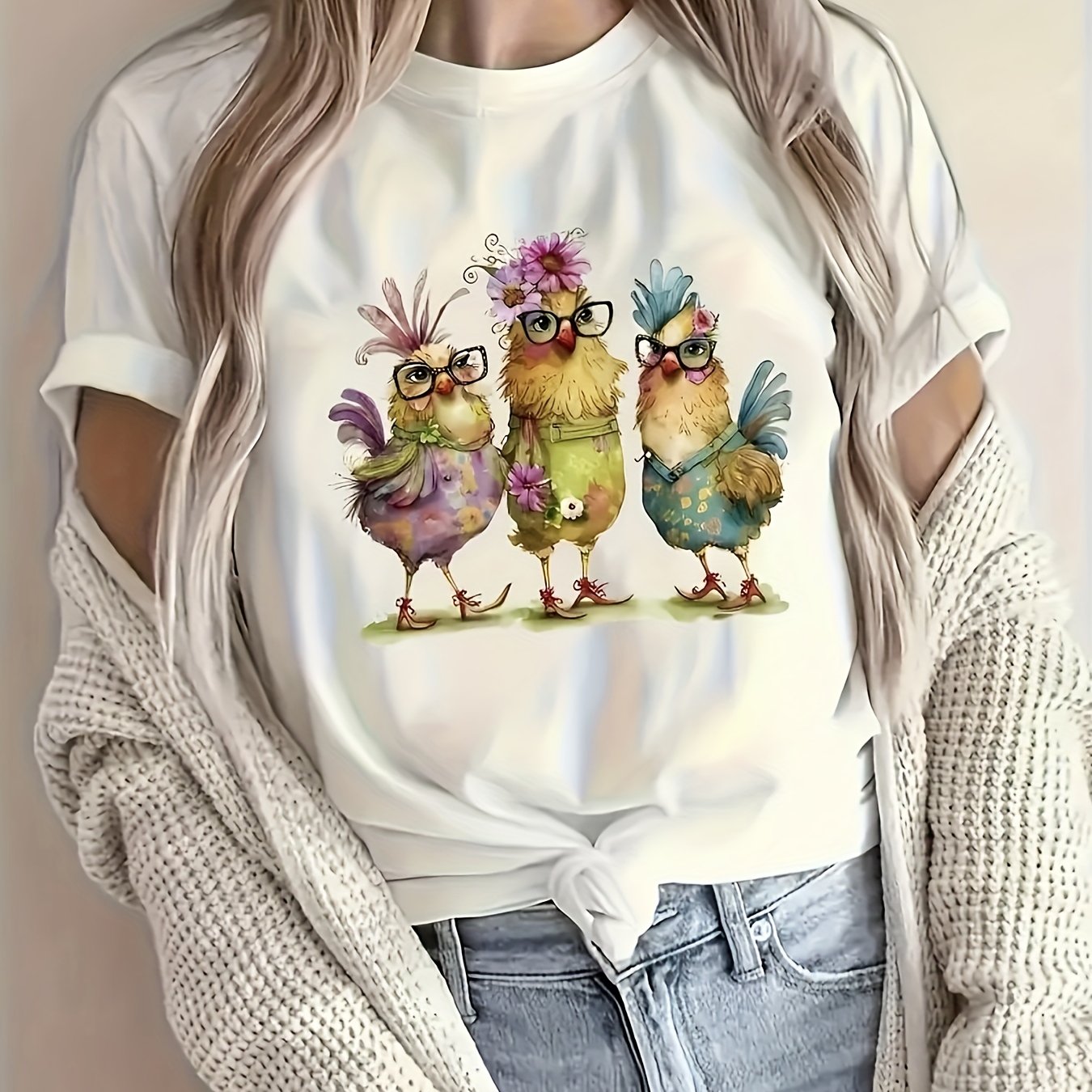 Chic Cartoon Print Tee for Comfy Casual Everyday Style