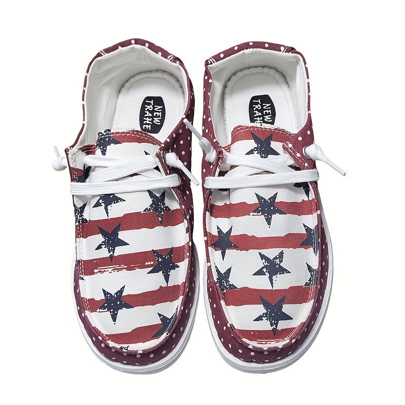 Women's Patriotic Canvas Sneakers with Striped Star Design