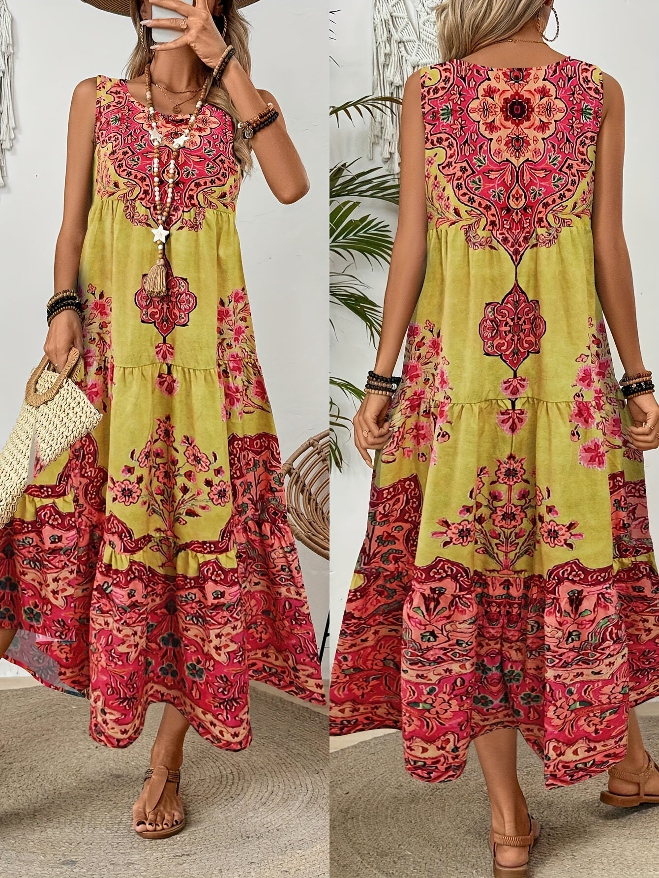 Women's Floral Print Sleeveless Maxi Dress for Summer Adventures