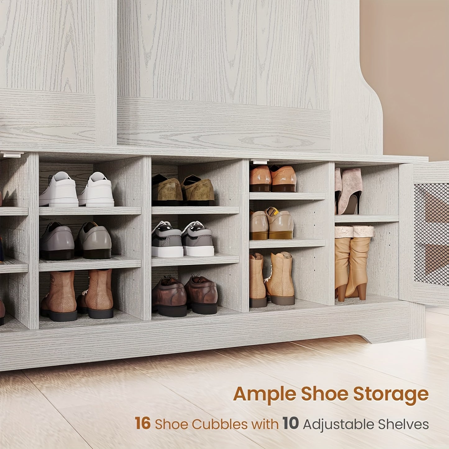 5-in-1 Hall Tree Bench with Shoe Storage and Coat Rack