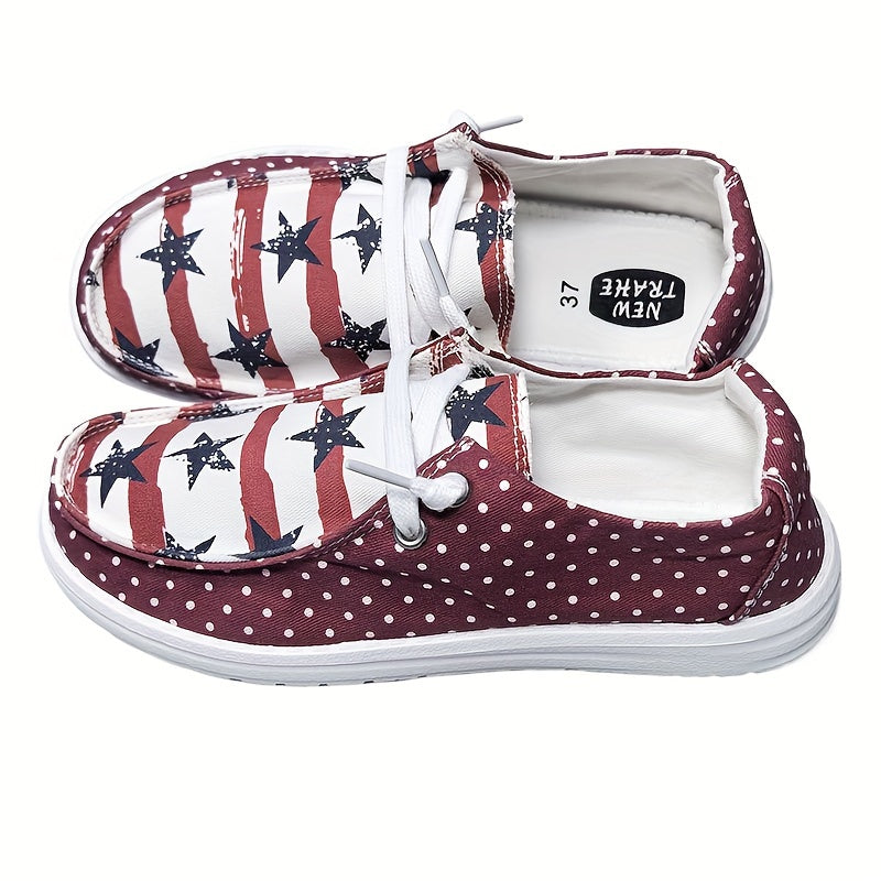 Women's Patriotic Canvas Sneakers with Striped Star Design