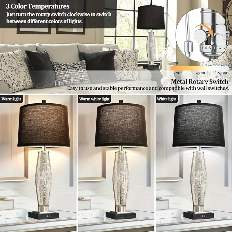 Modern Glass Table Lamps Set with USB Charging Ports