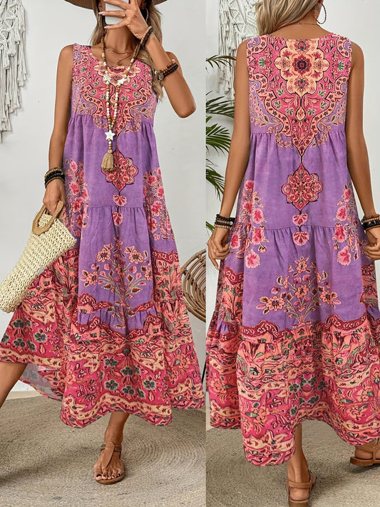 Women's Floral Print Sleeveless Maxi Dress for Summer Adventures