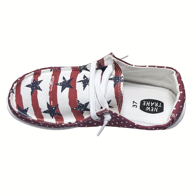 Women's Patriotic Canvas Sneakers with Striped Star Design