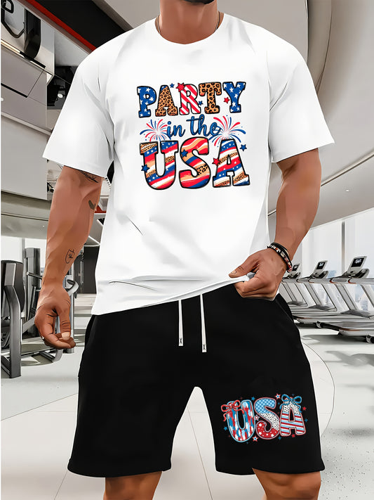 USA Flag Graphic Men's Summer Short Set Casual Outfit