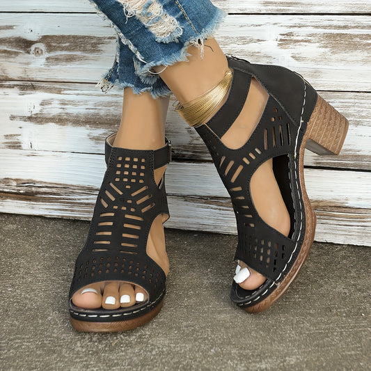 Elegant Black Wedge Heel Sandals for Women With Zipper Closure