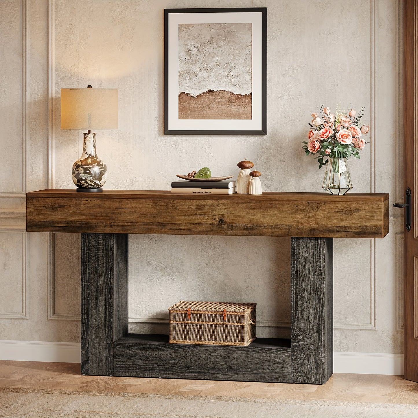 Farmhouse 2-Tier Console Table for Entryway and Living Room