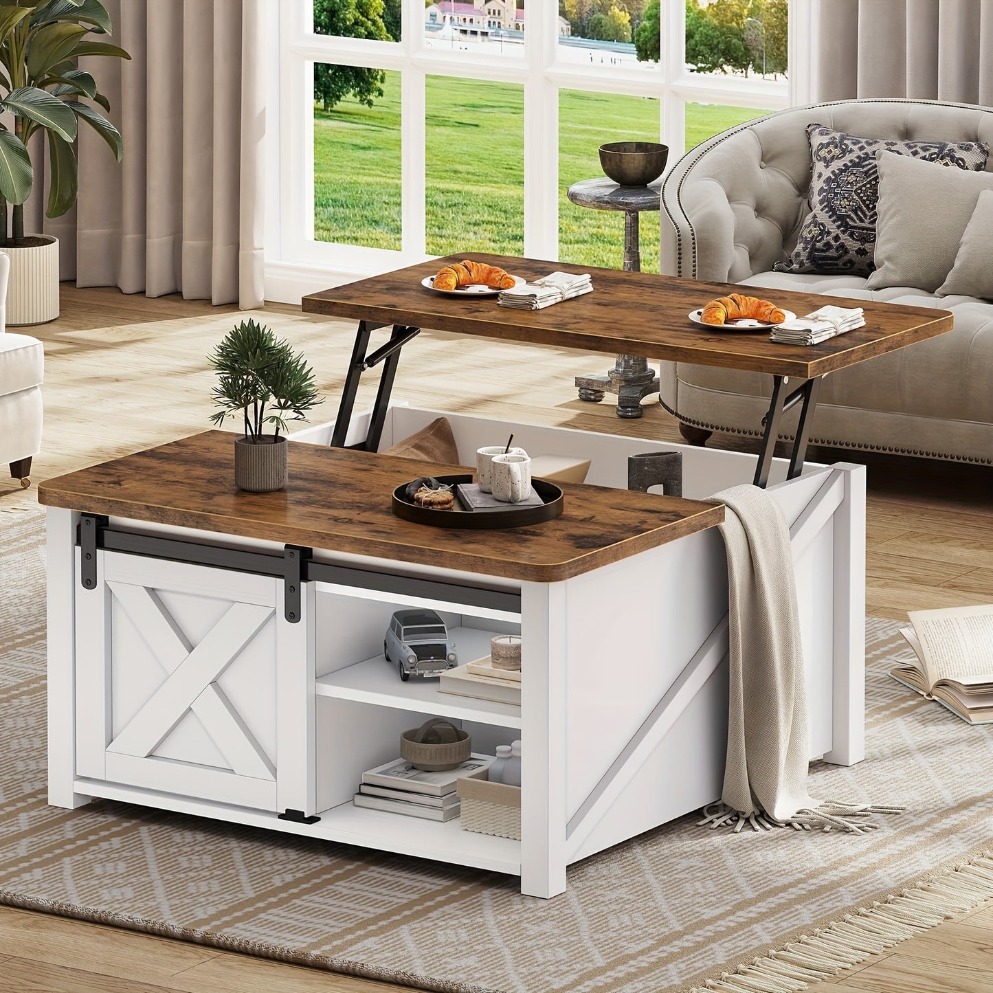 Farmhouse Lift Top Coffee Table with Hidden Storage Compartment
