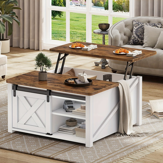Farmhouse Lift Top Coffee Table with Hidden Storage Compartment