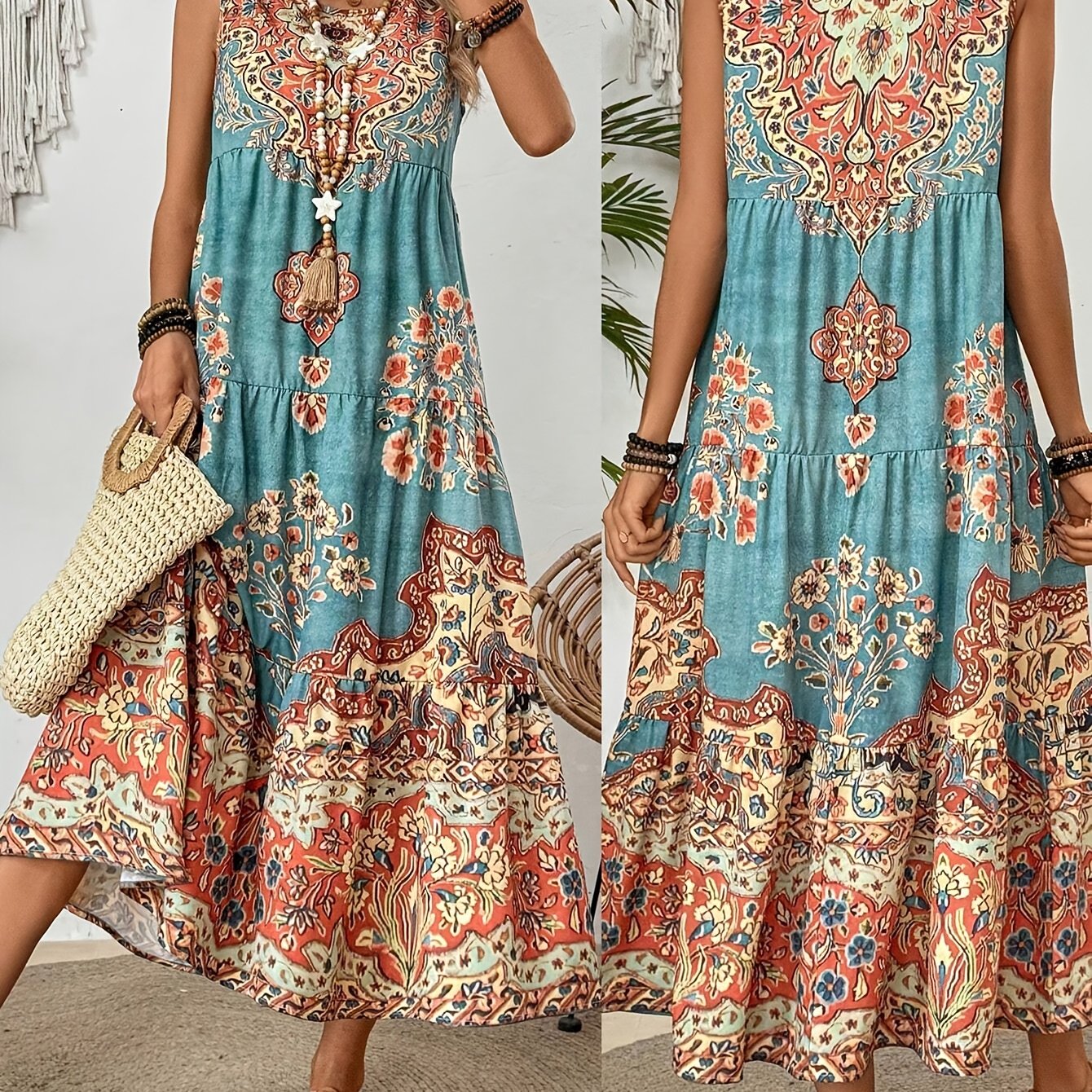 Women's Floral Print Sleeveless Maxi Dress for Summer Adventures