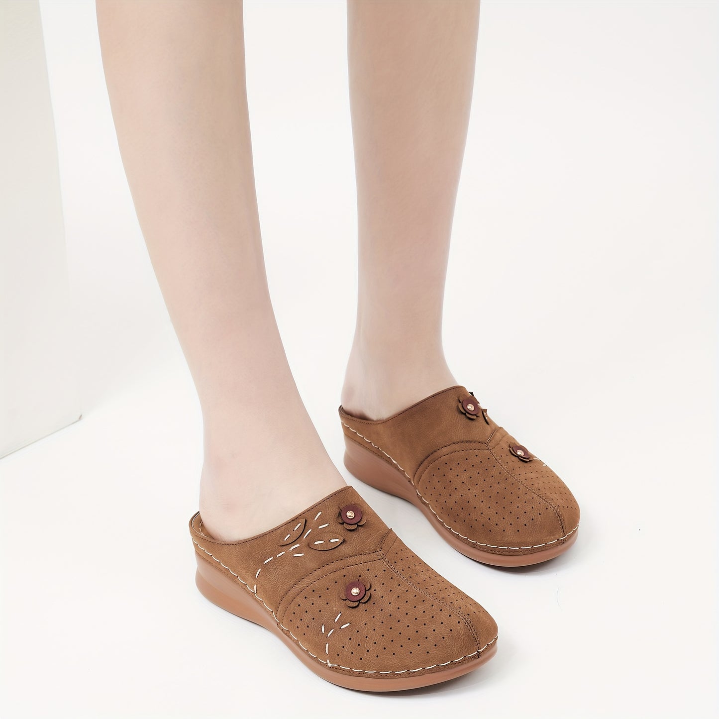 ECETANA Women's Casual Wedge Shoes with Floral Design and Comfort