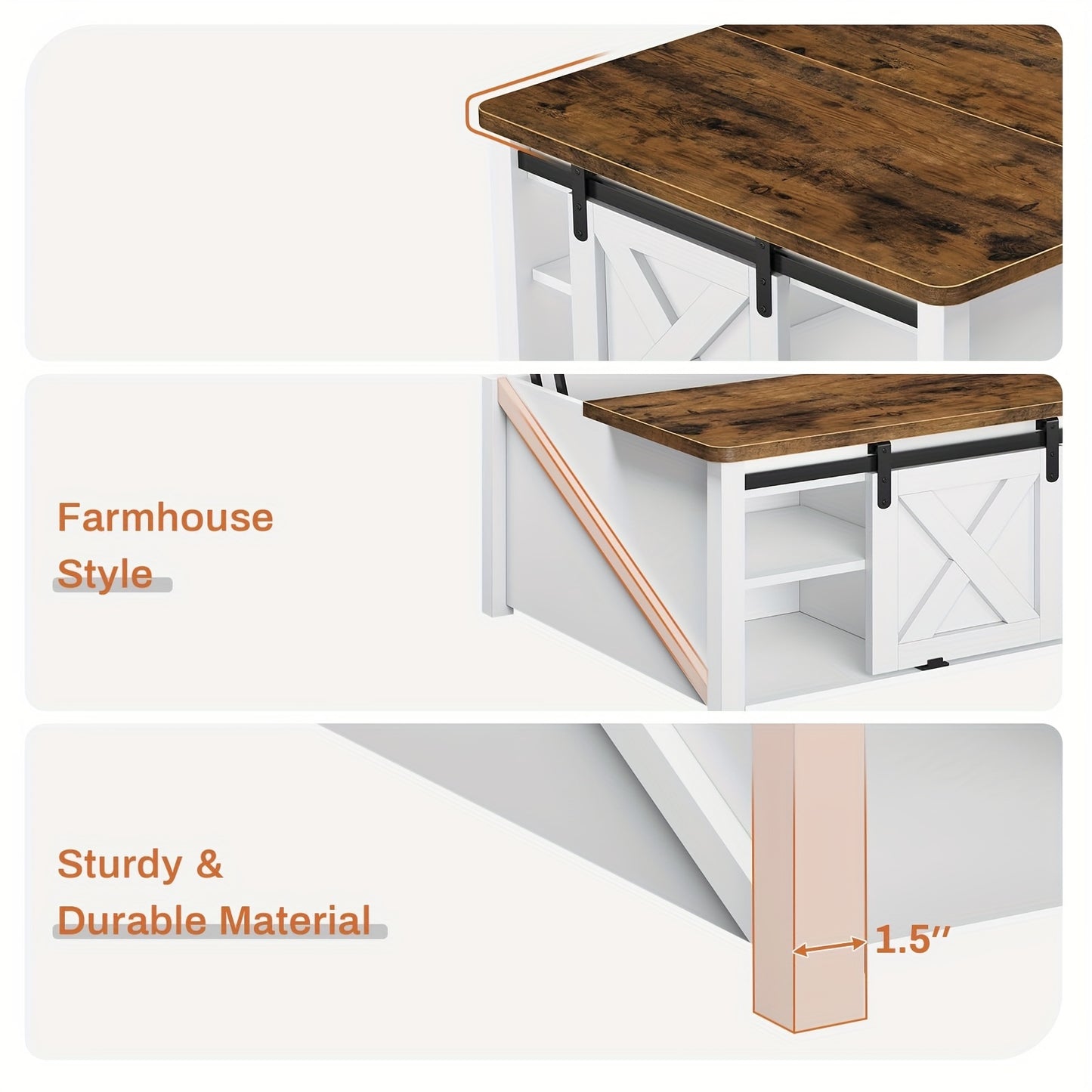 Farmhouse Lift Top Coffee Table with Hidden Storage Compartment